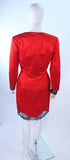 FRED HAYMAN Red Silk Cocktail Dress with Lace Trim Size 8. This Fred Heyman 'Zang Tou' design is composed of a red silk with scalloped lace trim. There is a center back zipper closure. In excellent condition commensurate with age. Circa 1990s **Please cross-reference measurements for personal accuracy.