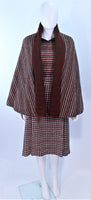 MISSONI Brown and Stripe Plaid Wool Ensemble with Cape Size 10