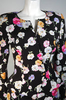 VICKY TIEL Black Floral Print Skrt Suit with Lace Panel Size Small