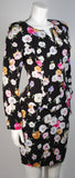 VICKY TIEL Black Floral Print Skrt Suit with Lace Panel Size Small
