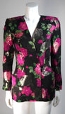 VICKY TIEL Black Silk Floral Pleated Chiffon Skirt Suit Size Small