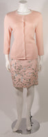 OSCAR DE LA RENTA Pink Floral Skirt & Cardigan Set Size Large