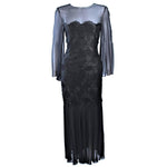 BILL BLASS Black Chiffon Gown with Gold Bodice Size 12