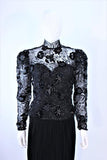 VICKY TIEL Black Lace Drape Gown with Sequin Applique Size 38
