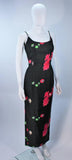 VINTAGE Black Floral Silk Gown with Pleat Detail Size 2-4