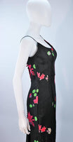 VINTAGE Black Floral Silk Gown with Pleat Detail Size 2-4