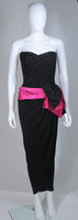 TRACEY MILLS 1980s Black Gown, Magenta Bow Size 4-6