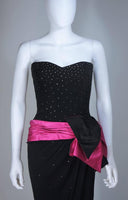 TRACEY MILLS 1980s Black Gown, Magenta Bow Size 4-6