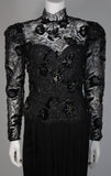 VICKY TIEL Black Sequin Lace Gown with Jersey Skirt Size Small