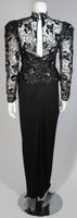 VICKY TIEL Black Sequin Lace Gown with Jersey Skirt Size Small