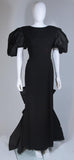 VICTOR COSTA 1990s Black Gown with Puff Sleeve Bow Size 12-14