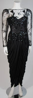VICKY TIEL Black Lace and Jersey Gown Size 38