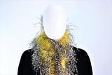 FRANK TAGNINO Black Velvet Coat w/ Yellow & White Feather Trim