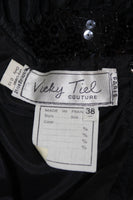 VICKY TIEL Black Sequin Bodice Cocktail Dress Size 38