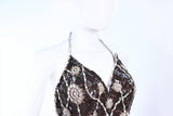 STEPHEN YEARIK Brown Sequin Rhinestone Floral Halter Gown Size 4