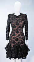 TRAVILLA Black Lace Cocktail Dress with Ruffle Hem Size 8