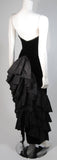 VICKY TIEL Black Velvet Gown with Tiered Silk Detail Size Small