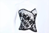 CHRISTINA PERRIN White and Black Beaded Lace Bustier Size 6