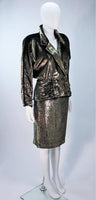 TRAVILLA Gold Velvet Lame Skirt Suit Size 6