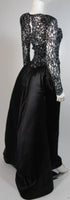VICKY TIEL Black Embellished Lace Gown With Silk Skirt Size Small