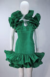 TRAVILLA Attributed Kelly Green Ruffled Cocktail Dress Size 6