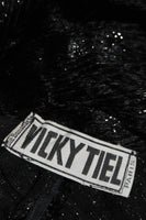 VICKY TIEL Black Metallic Velvet Cocktail Dress Size Small
