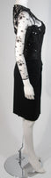 VICKY TIEL Black Lace Cocktail Dress with Draped Jersey Skirt Size Small