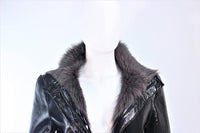 COSTUME NATIONAL Black Patent Leather Gray Goat Jacket Size 6-8