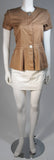 HERMES Khaki and White Safari Style Skirt Suit Size 2-4