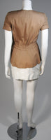 HERMES Khaki and White Safari Style Skirt Suit Size 2-4