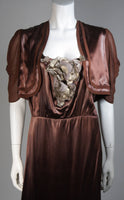 MADAME EME 1920s Brown Silk Gown with Boler Size Small