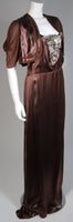 MADAME EME 1920s Brown Silk Gown with Boler Size Small