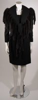 TRAVILLA Black Wool Suit w/ Mink Tail Jacket & Pencil Skirt Size 6-8