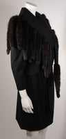 TRAVILLA Black Wool Suit w/ Mink Tail Jacket & Pencil Skirt Size 6-8