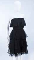 ESTEVEZ Black Silk Strapless Tiered Chiffon Cocktail Dress Size 4