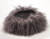 YVES SAINT LAURENT 1980s Gray Leather and Mongolian Lamb Hat