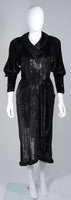 FENDI 1980s Black Reflective Velvet Texture Wrap Dress w/ Mink 42