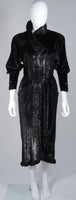 FENDI 1980s Black Reflective Velvet Texture Wrap Dress w/ Mink 42