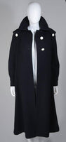 CUDDLE COAT 1980s Navy Wool Coat w/ White Buttons Size 6-8