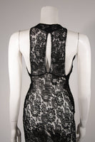 VINTAGE Black Stretch Lace Racer Style Back Gown