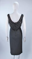 SYDNEY NORTH 1970s Grey Stretch Knit Cocktail Dress w/ Fringe Size 8