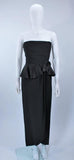 ALBERT NIPON Black Gown with Peplum and Draped Rose Size 6