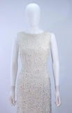 JO RO IMPORTS 1950's White Iridescent Floral Sequin Beaded Gown Wedding Size 14