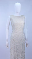 JO RO IMPORTS 1950's White Iridescent Floral Sequin Beaded Gown Wedding Size 14
