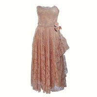 CEIL CHAPMAN 1950s Nude Lace Strapless Cocktail Dress Size 4
