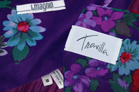 TRAVILLA 1980s Purple Floral Print Pleated Gown Size 4-6