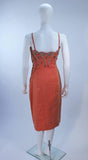 VINTAGE Circa 1960s Coral Embellished Cocktail Dress Size 2-4