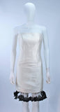 CANTU & CASTILLO White Silk Cocktail Dress w/ Feathers Size 2