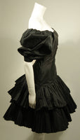 OSCAR DE LA RENTA Black Pleated and Puff Sleeve Cocktail Dress