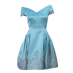 VERA WANG Custom Silk Blue Cocktail Dress w/ Lace Size 6-8